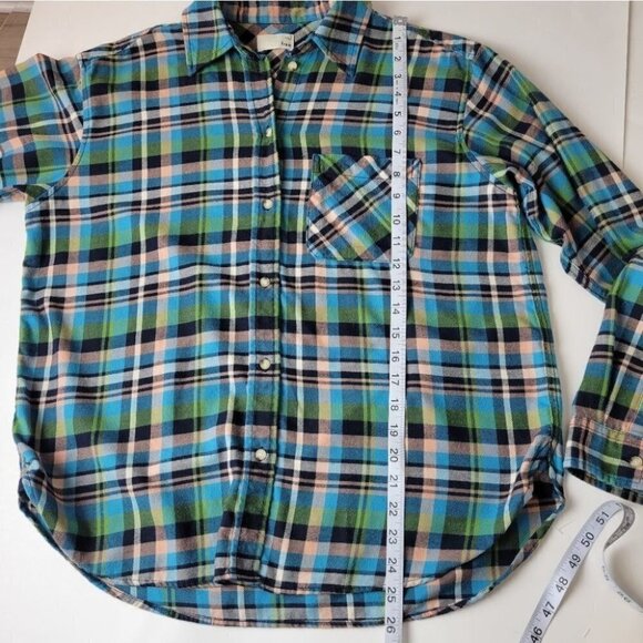 wilfred Free Aritzia Plaid Button Down Shirt Flannel Blue Green S - Picture 9 of 11